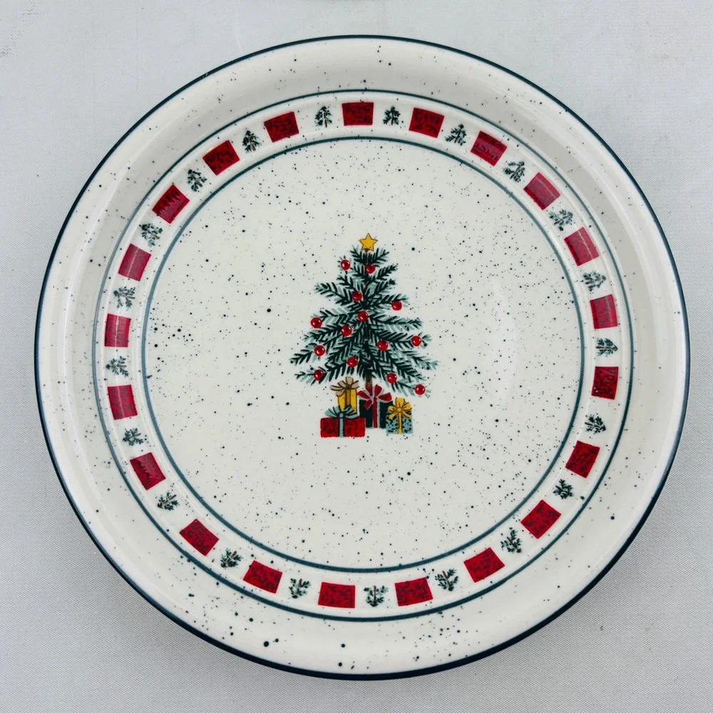 Country Crock Christmas Salad Plate Set of 4 Speckled Stoneware 7.5